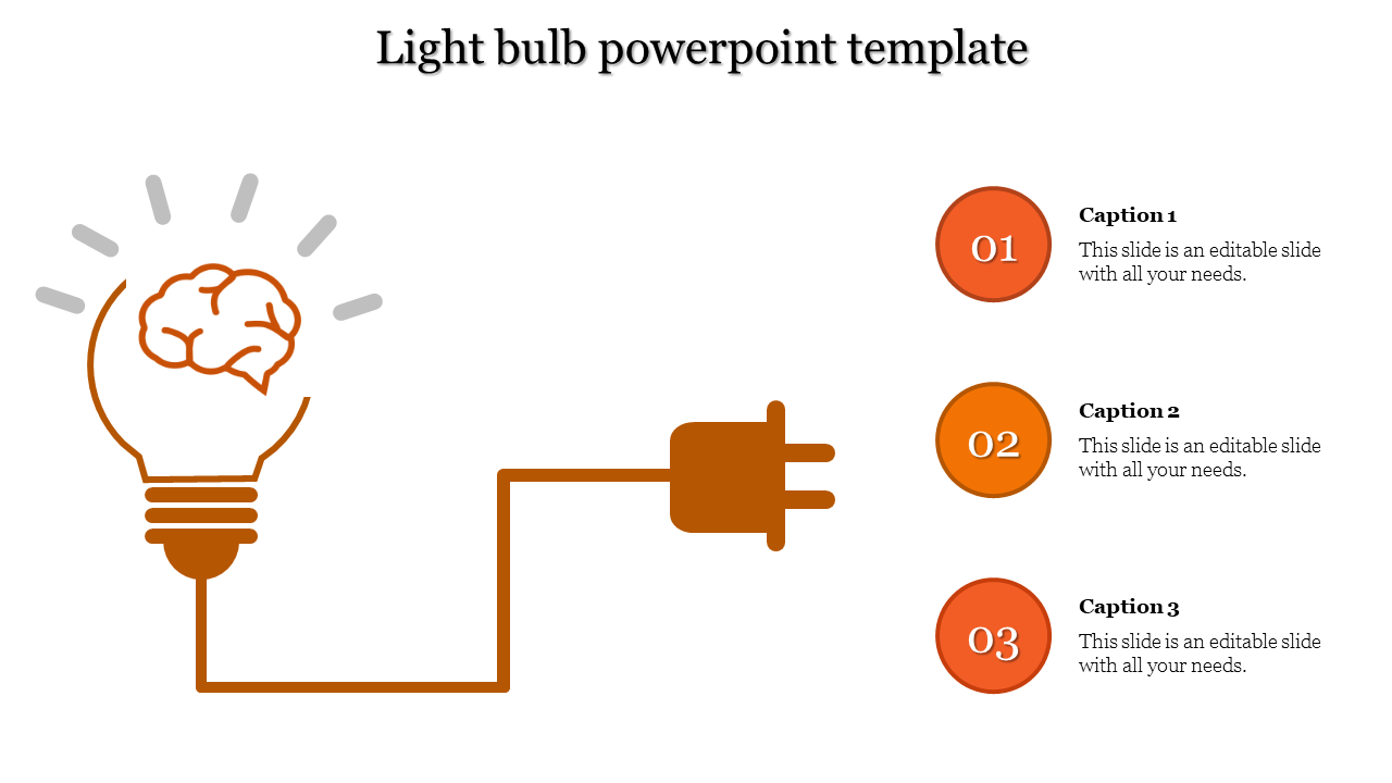 Effective Light Bulb PowerPoint Template With Three Nodes